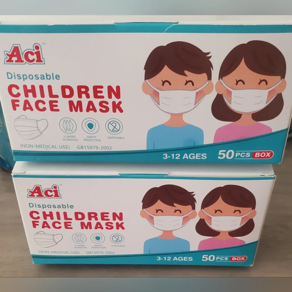 2 x New Disposable Kids Face Mask 100 Pcs Blue 3-12 Years Old